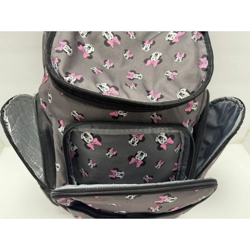 Disney Baby Minnie Mouse Diaper Bag Backpack Insulated Travel Bag Gray Pink